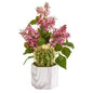 18" Lilac and Cactus Artificial Arrangement in Marble Vase