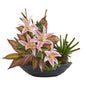 18" Lily, Cactus and Musa Artificial Arrangement in Vase