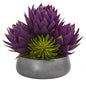 18" Musella and Succulent Artificial Arrangement in Gray Garden Vase