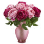 18" Peony Artificial Arrangement in Rose Colored Vase