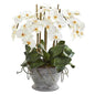 18" Phalaenopsis Orchid Artificial Arrangement in Vintage Bowl with Copper Trimming