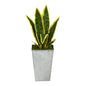 18" Sansevieria Artificial Plant in Embossed White Planter