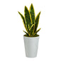 18" Sansevieria Artificial Plant in White Planter