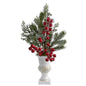19" Iced Pine and Berries Artificial Arrangement in White Urn