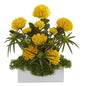 19" Mum and Cyperus Artificial Arrangement in White Vase