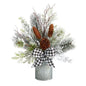 20" Holiday Winter Greenery with Pinecones and Gingham Plaid Bow Table Artificial Christmas Arrangement