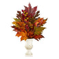 20" Maple Leaf and Berries Artificial Arrangement in White Urn
