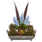 21" Hyacinth and Succulent Artificial Plant in Metal Tray