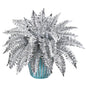 21" Metallic Silver Boston Fern Artificial Plant in Turquoise Planter with Silver Trimming