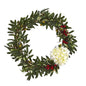 21" Olive, Hydrangea and Holly Berry Artificial Wreath