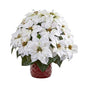 21" White Poinsettia Artificial Arrangement in Red Vase