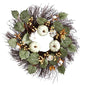 22" Autumn Green Pumpkin, Cotton and Berries Artificial Fall Wreath
