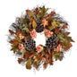 22" Autumn Hydrangea, Dried Lotus Pod Artificial Fall Wreath