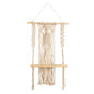 24" Boho Chic Wood Macrame Single Shelf Woven Diamond Wall Art Décor