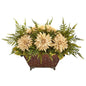 24" Dahlia and Fern Artificial Arrangement in Metal Planter
