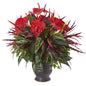24" Mixed Anthurium Artificial Plant in Ribbed Metal Planter