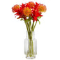 24" Pincushion and Star Bromeliad Artificial Arrangement in Glass Vase