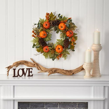 24" Pumpkins, Pine Cones and Berries Fall Artificial Wreath