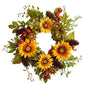 26" Fall Hydrangea, Sunflower and Pinecones Artificial Autumn Wreath