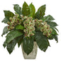 26" Phalaenopsis Orchid and Bird’s Nest Fern Artificial Plant in Country White Planter