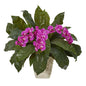 26" Phalaenopsis Orchid and Bird’s Nest Fern Artificial Plant in Country White Planter