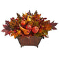 27" Pumpkin, Maple Leaf and Berries Artificial Arrangement in Metal Vase