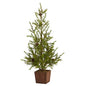 28" Alpine “Natural Look" Artificial Christmas Tree in Wood Planter with Pine Cones