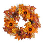 28" Autumn Maple Leaves, Sunflower, White Berries and Pinecones Artificial Fall Wreath