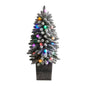 3'Flocked Highland Fir Artificial Christmas Tree with 127 Bendable Branches and 20 LED Globe Lights in Decorative Planter