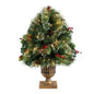 3' Holiday Pre-Lit Snow Tip Greenery, Berries and Pinecones Artificial Christmas Plant in Urn with 100 LED Lights, Indoor Outdoor Patio Porch Decor
