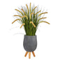 3'Onion Grass Artificial Plant in Gray Planter with Stand