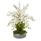 3'Phalaenopsis Orchid and Agave Artificial Arrangement in Gray Vase
