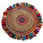 3'x 3'Handmade Woven Chindi Jute Rug with Colorful Fringe