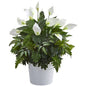 30" Mixed Spathiphyllum Artificial Plant in White Tin Planter