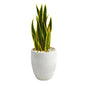 30" Sansevieria Artificial Plant in White Planter