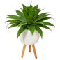33" Agave Succulent Artificial Plant in White Planter with Stand