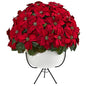 33" Grand Poinsettia Artificial Arrangement in White Vase with Metal Stand