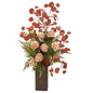 33" Rose, Eucalyptus and Fern Artificial Arrangement in Weathered Brown Planter