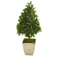 34" Sweet Bay Cone Topiary Artificial Tree in Country White Planter