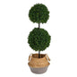 3.5'Boxwood Double Ball Artificial Topiary Tree in Boho Chic Handmade Cotton & Jute Gray Woven Planter UV Resistant (Indoor/Outdoor)