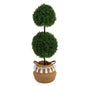 3.5'Boxwood Double Ball Artificial Topiary Tree in Boho Chic Handmade Natural Cotton Woven Planter with Tassels UV Resistant (Indoor/Outdoor)