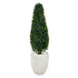 3.5'Boxwood Tower Artificial Topiary Tree in White Planter UV Resistant (Indoor/Outdoor)