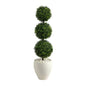 3.5'Boxwood Triple Ball Topiary Artificial Tree in White Planter (Indoor/Outdoor)