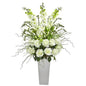 35" Delphinium and Rose Artificial Arrangement in White Planter