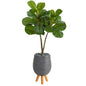 3.5'Fiddle Leaf Fig Artificial Tree in Gray Planter with Stand