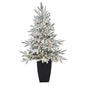 3.5'Flocked Manchester Spruce Artificial Christmas Tree with 50 Lights and 133 Bendable Branches in Metal Planter