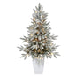 3.5'Flocked Manchester Spruce Artificial Christmas Tree with 50 Lights and 133 Bendable Branches in Metal Planter