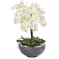 35" Phalaenopsis Orchid Artificial Arrangement in Large Cement Bowl