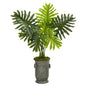 3.5'Philodendron Artificial Plant in Vintage Metal Planter (Real Touch)