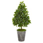 35" Sweet Bay Cone Topiary Artificial Tree in Tin Planter